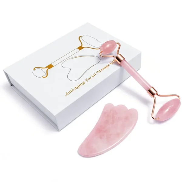 Rose Quartz Gouache Scraper Face Massage Roller Gua Sha Scraper Set Natural Jade Stone Jade Roller Massager For Face Box