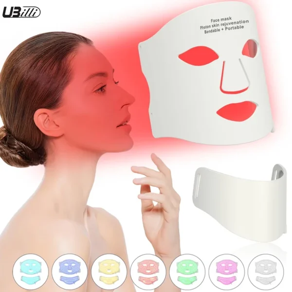 Silicone LED Mask 7 Colors Face Neck Mask LED Light Photon Red Light Therapy Flexible Facial Beauty Mask Skin Care Anti-Ance