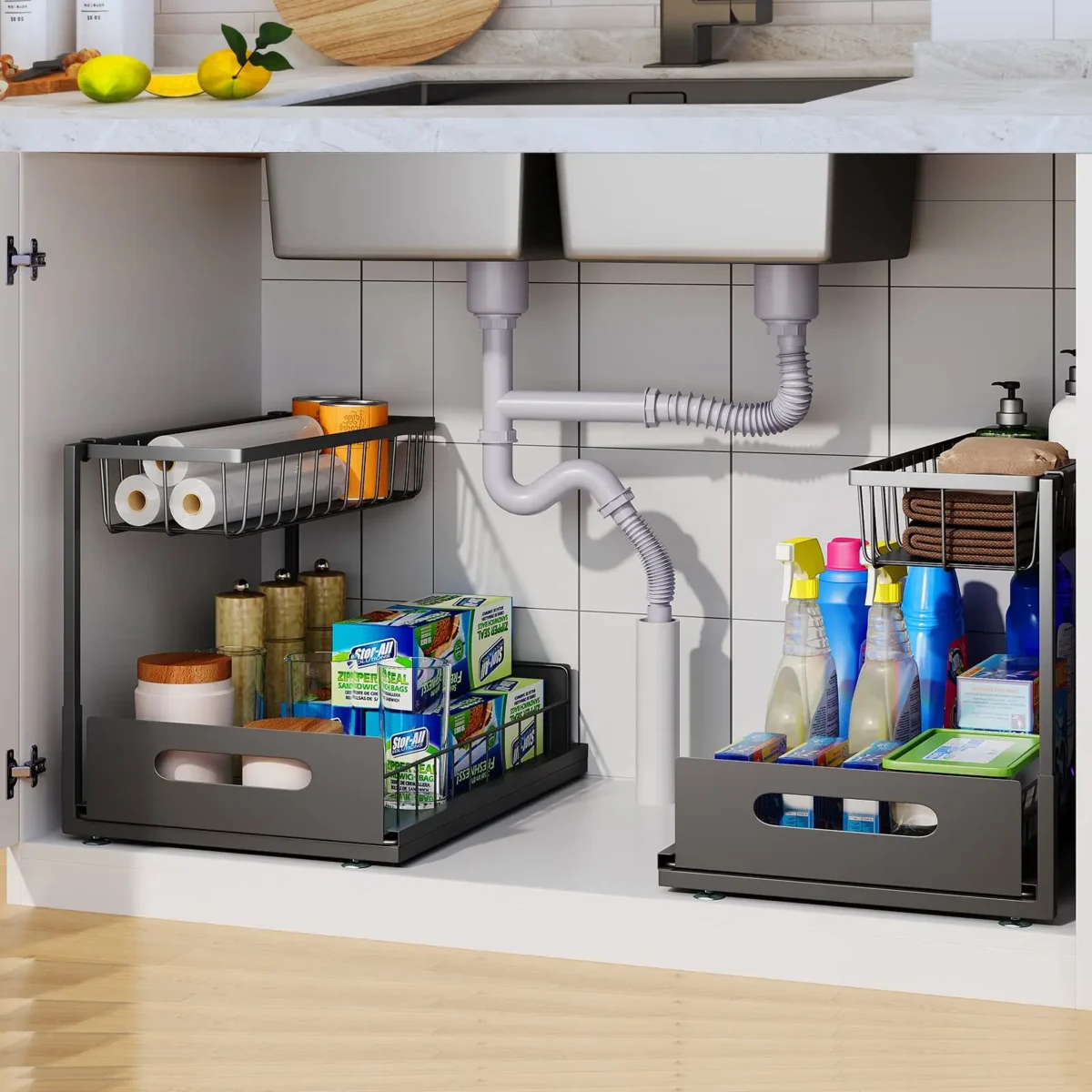 Under Sink 2 Tier Sliding Cabinet Basket Organizer Drawer Pull Out Cabinet Multi-Purpose Sink Organizer for Bathroom Kitchen - Image 4