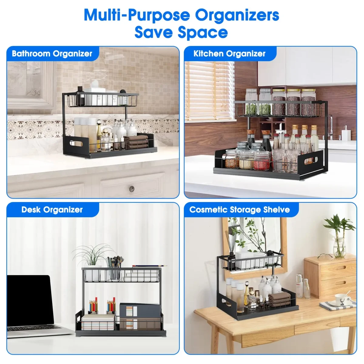 Under Sink 2 Tier Sliding Cabinet Basket Organizer Drawer Pull Out Cabinet Multi-Purpose Sink Organizer for Bathroom Kitchen - Image 5
