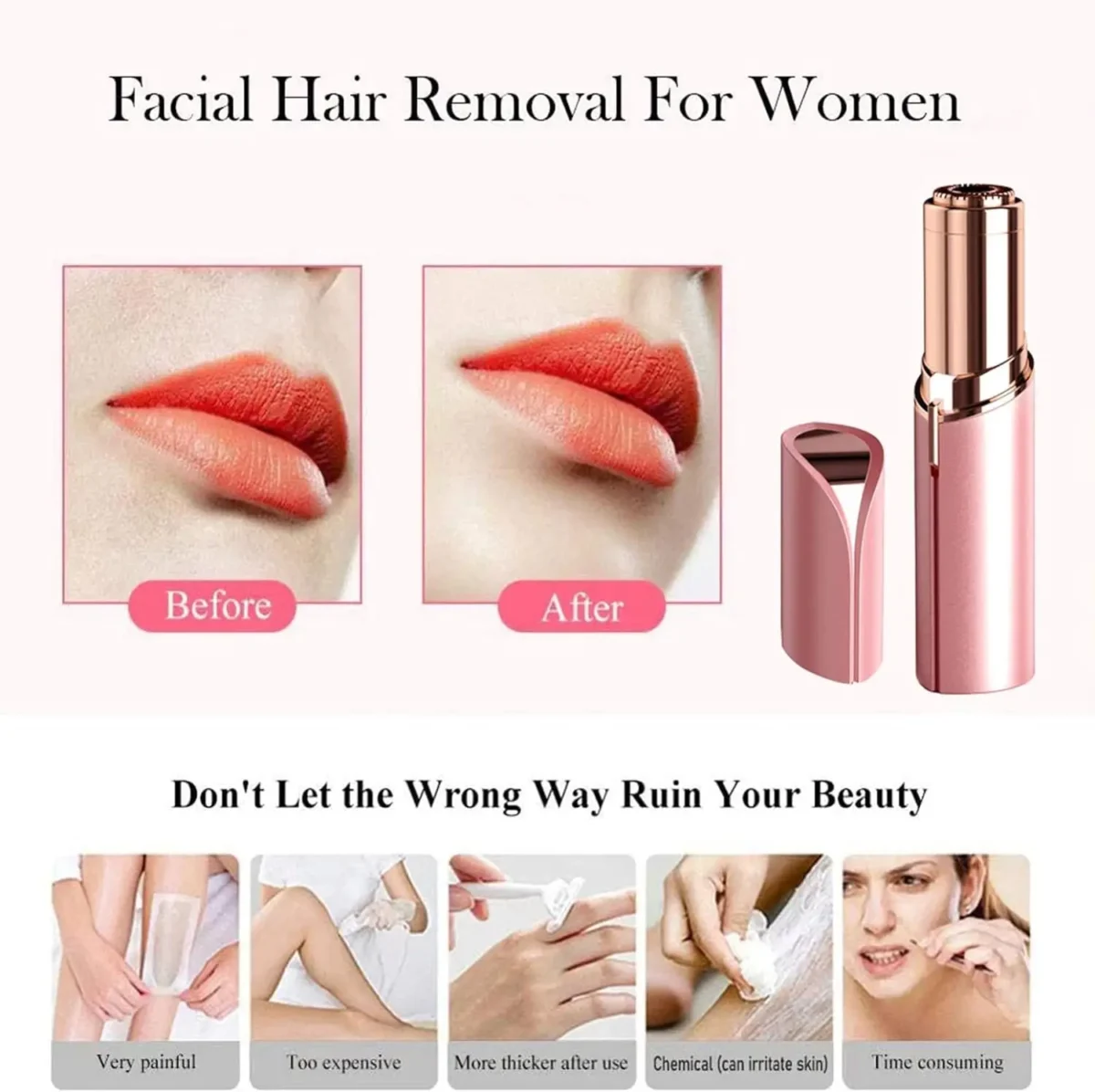 Facial Hair Removal for Women, Mini Hair Remover, Electric Razor Shaver Portable Bikini Epilator for Lips, Chin, Armpit, Peach - Image 4