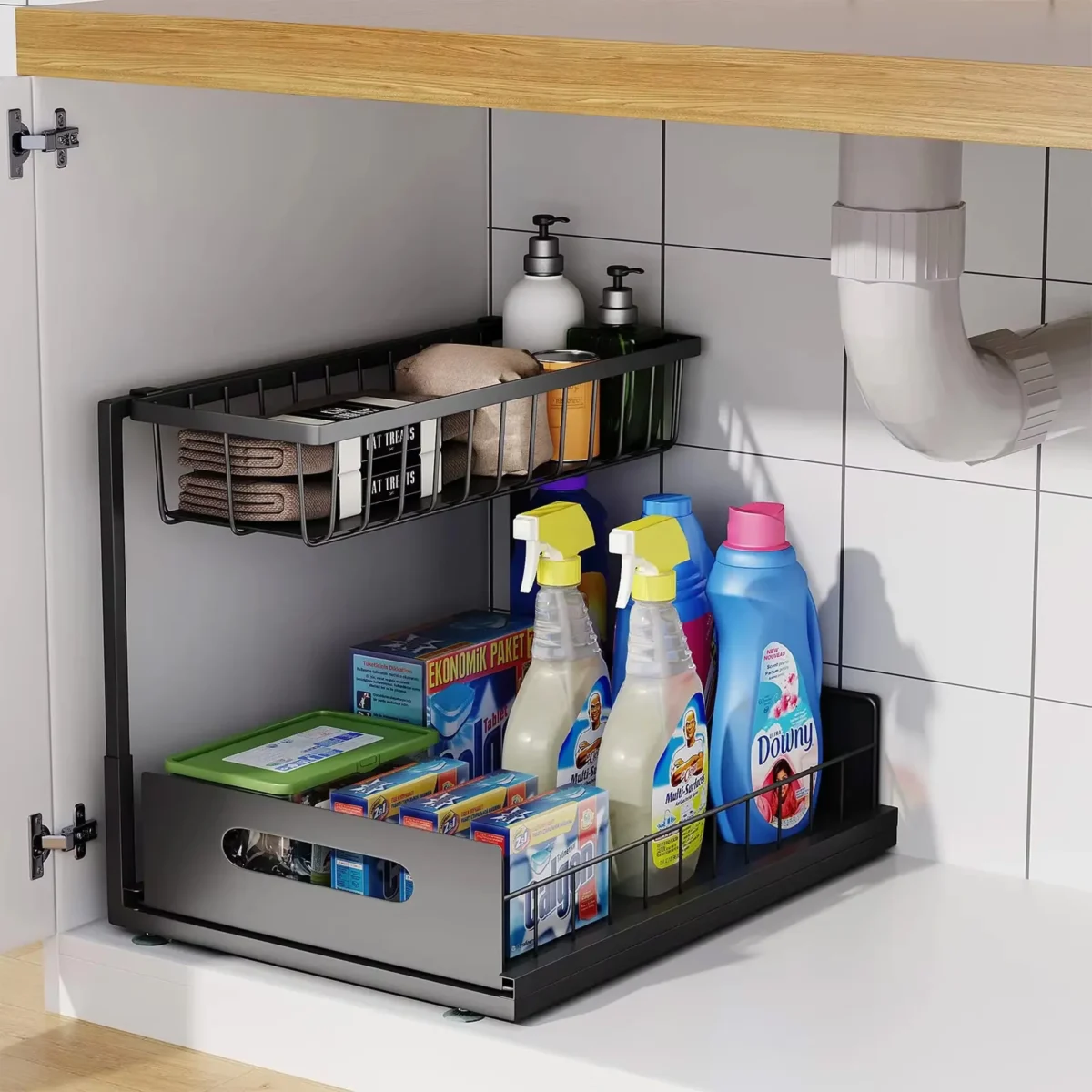 Under Sink 2 Tier Sliding Cabinet Basket Organizer Drawer Pull Out Cabinet Multi-Purpose Sink Organizer for Bathroom Kitchen - Image 1