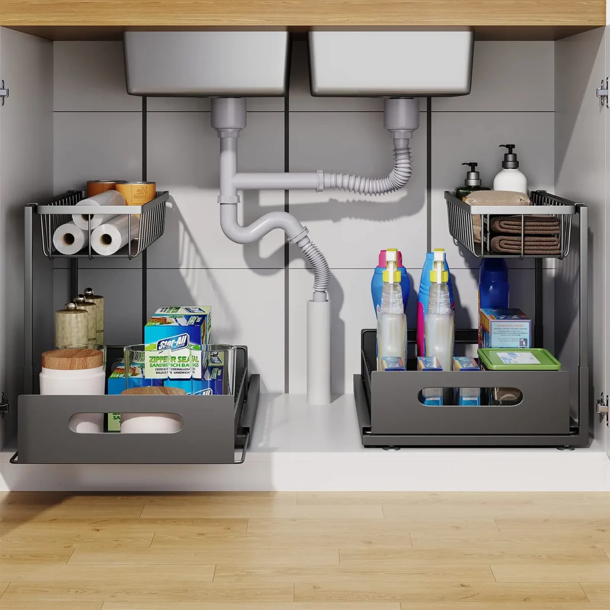 Under Sink 2 Tier Sliding Cabinet Basket Organizer Drawer Pull Out Cabinet Multi-Purpose Sink Organizer for Bathroom Kitchen - Image 2